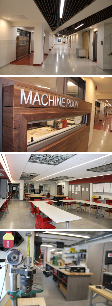 Photos of different areas in J-D High School's new STEAM space