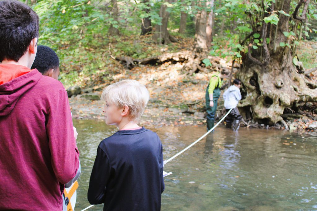 Image of students testing stream current.