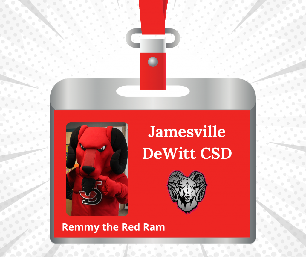Graphic image of mascot school identification badge that names the mascot: Remmy the Red Ram.
