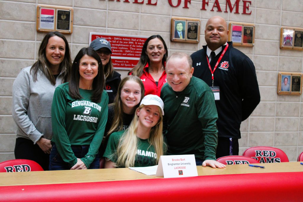 Image of Brooke Bort signing letter of intent for Binghamton University, Lacrosse.