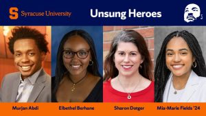 Image of four people being honored as 2024 Unsung Heroes by Syracuse University.