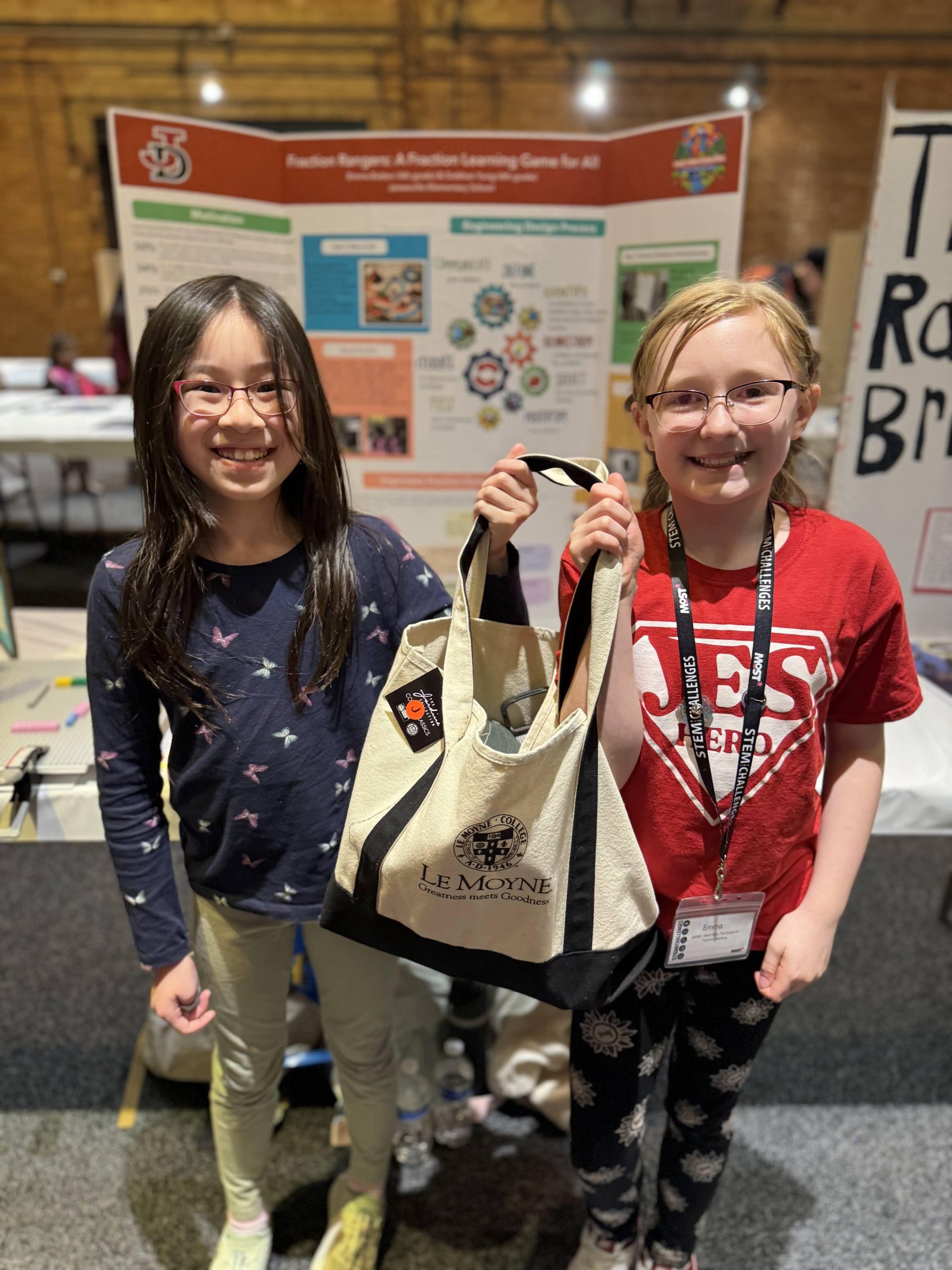 Image of Jamesville Elementary School fourth-graders Emma Button and Siobhan Yung at CNY Science & Engineering Fair.