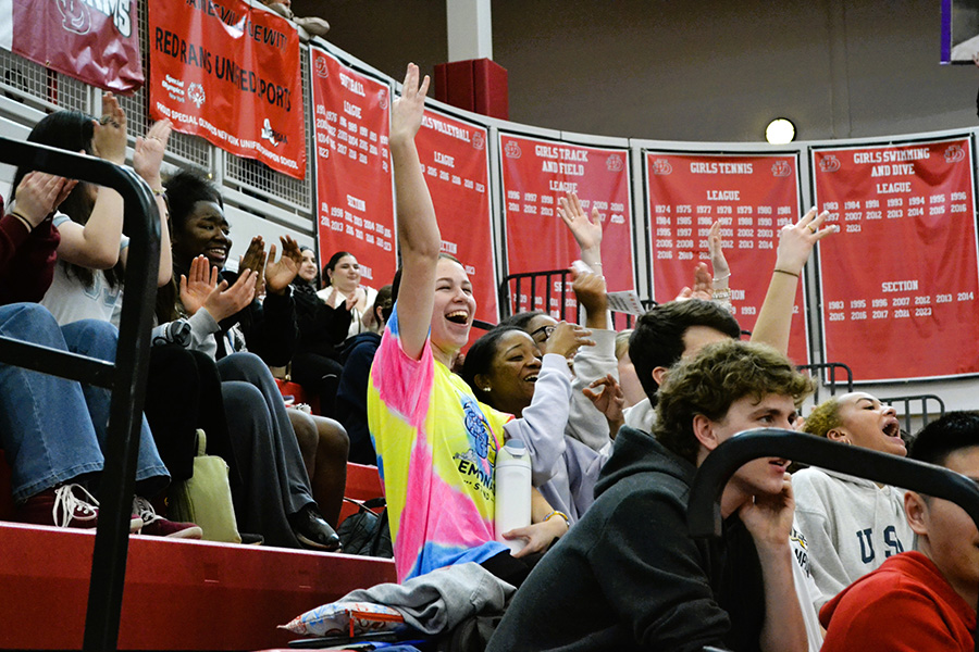 Students cheer in the stands during game.