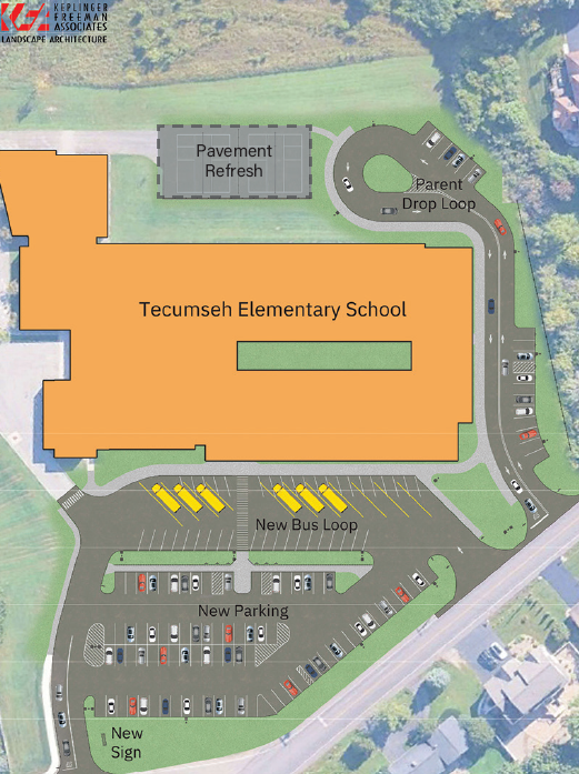 Digital rendering of reconfigured Tecumseh parking lot.