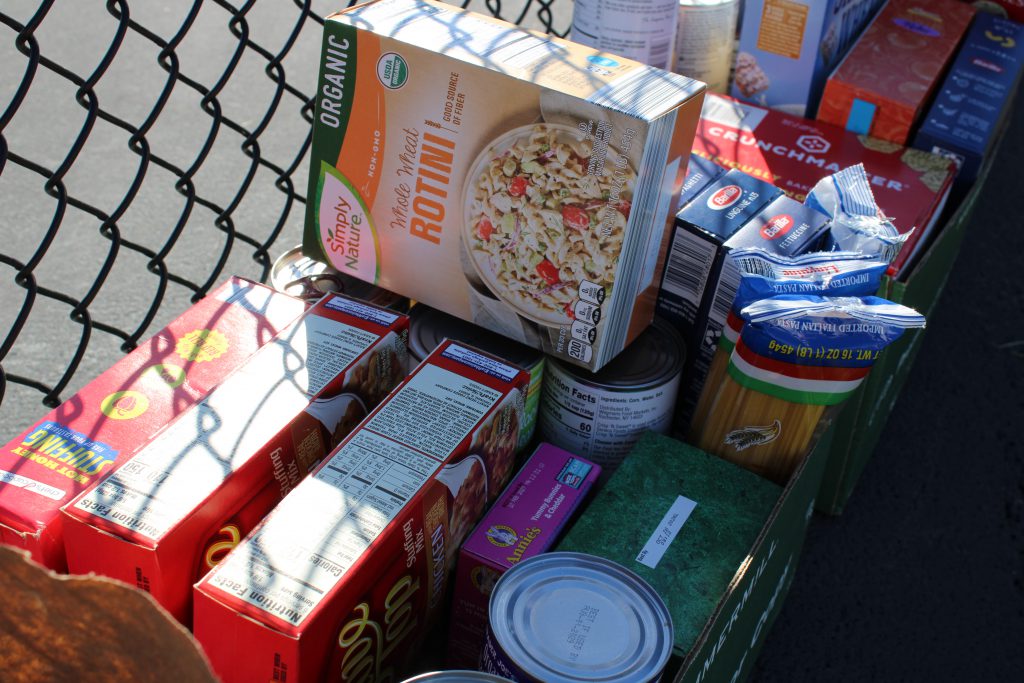 Boxes full of food donation items.